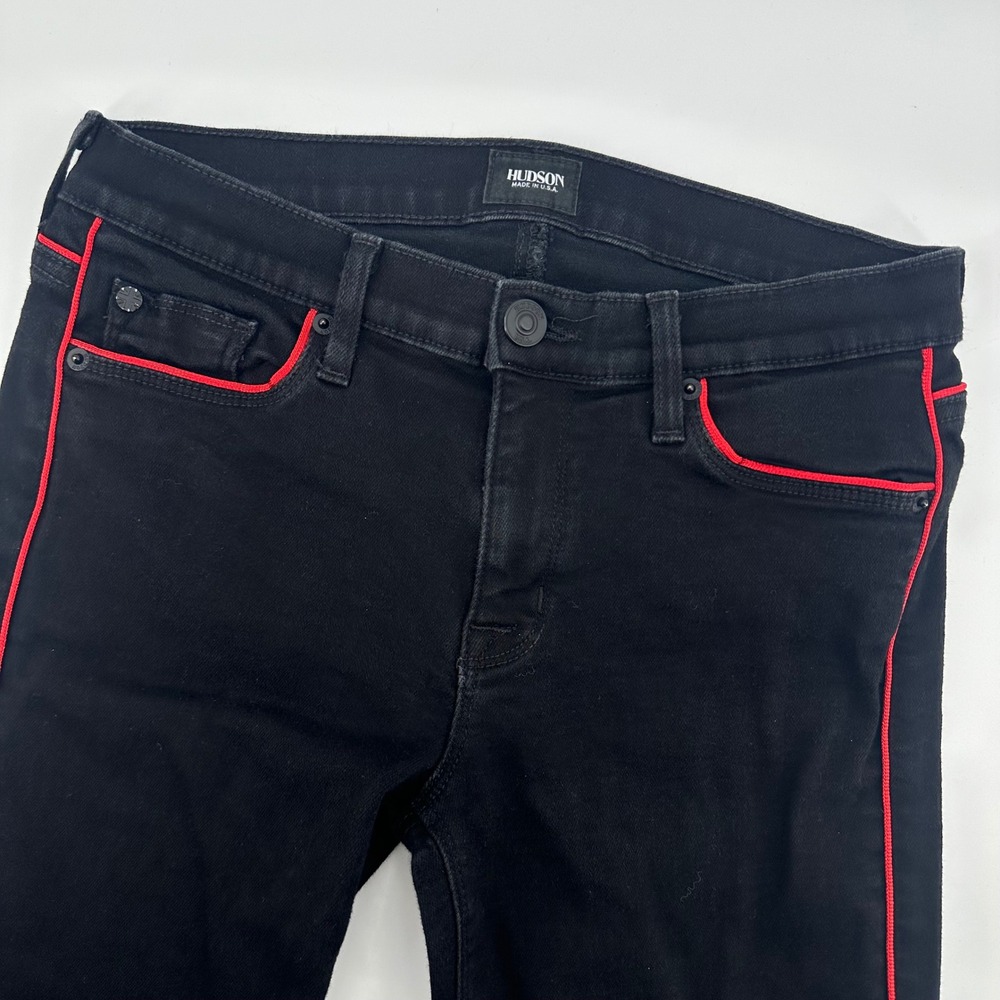 Hudson Dakota Super Skinny Black Jeans‎ 29 Red Trim Accents Womens